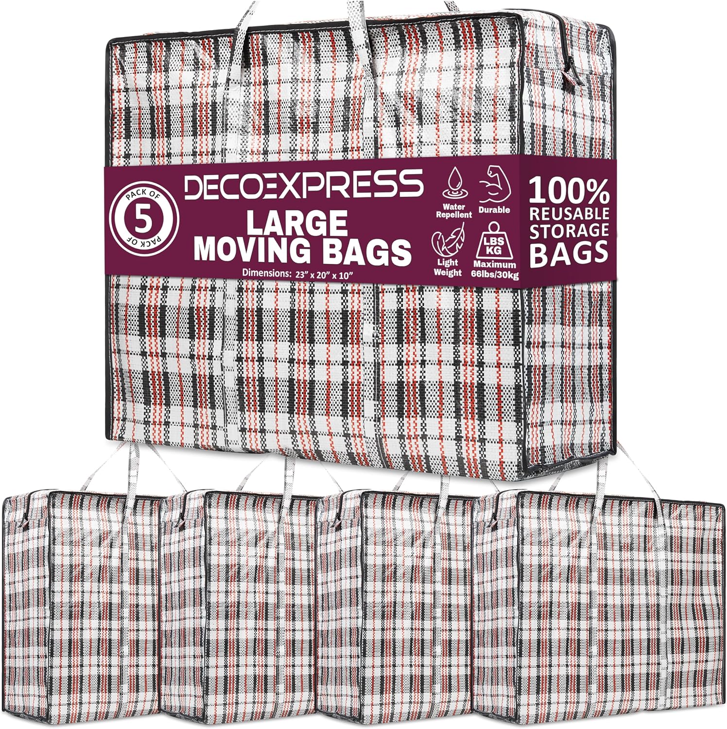 Aufbewahrungstasche — mit Reißverschluss, klappbar, wasserbeständig, 5er-Set, 60 × 50 × 25 cm, 75L